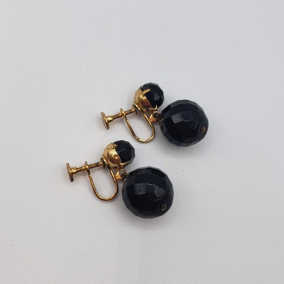Vintage Black Ball Charm Non-Pierced Screw-back Drop Earrings - Picture 5 of 8
